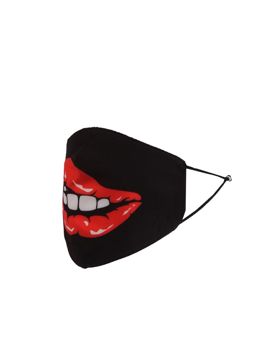 Italian Made Lip Print Cotton Reusable Face Masks-Black 1