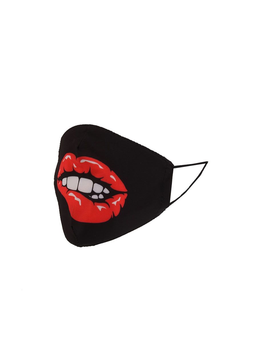 Italian Made Lip Print Cotton Reusable Face Masks-Black