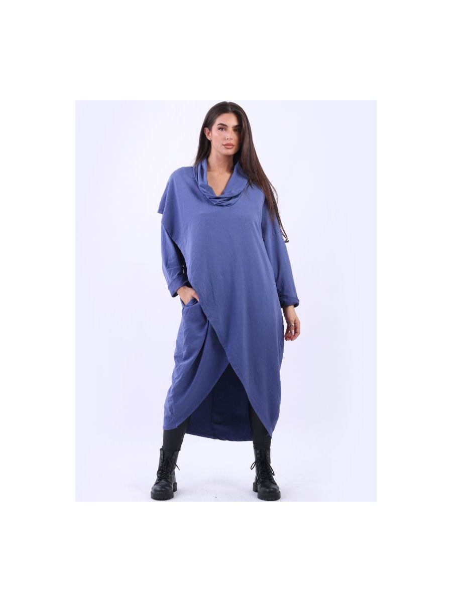 Plus Size Cowl Neck Cross Cotton Dress