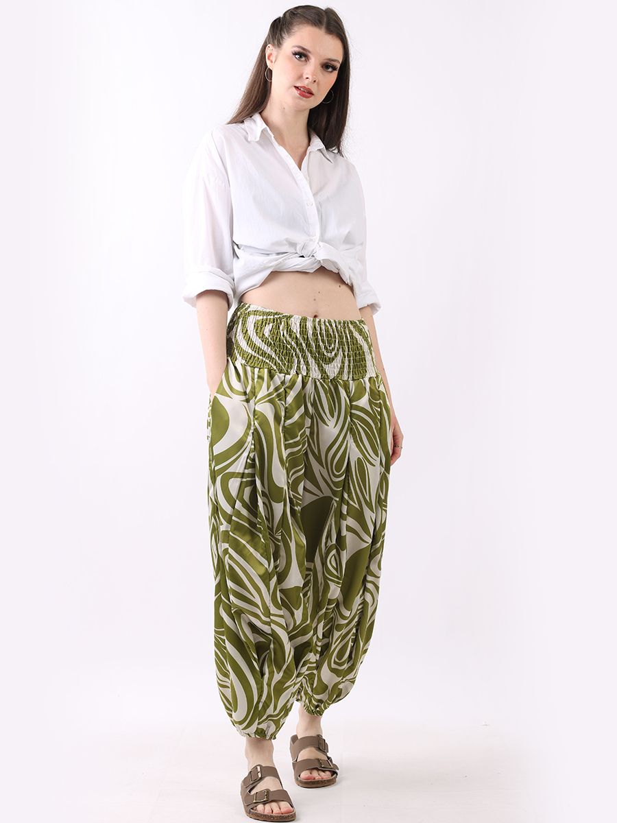Abstract Print Smoked Harem Trouser