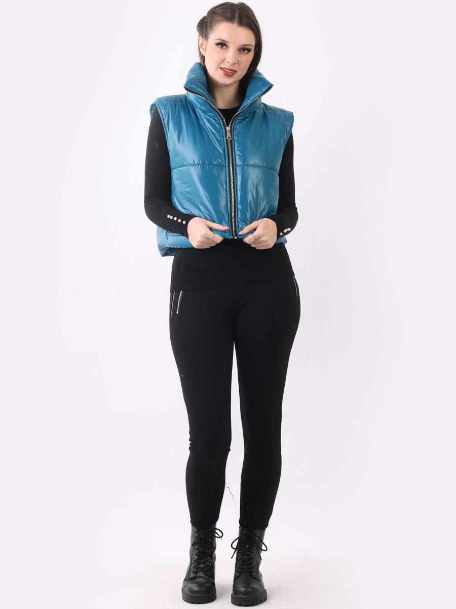 Sleeveless Puffer Cropped Bomber Vest