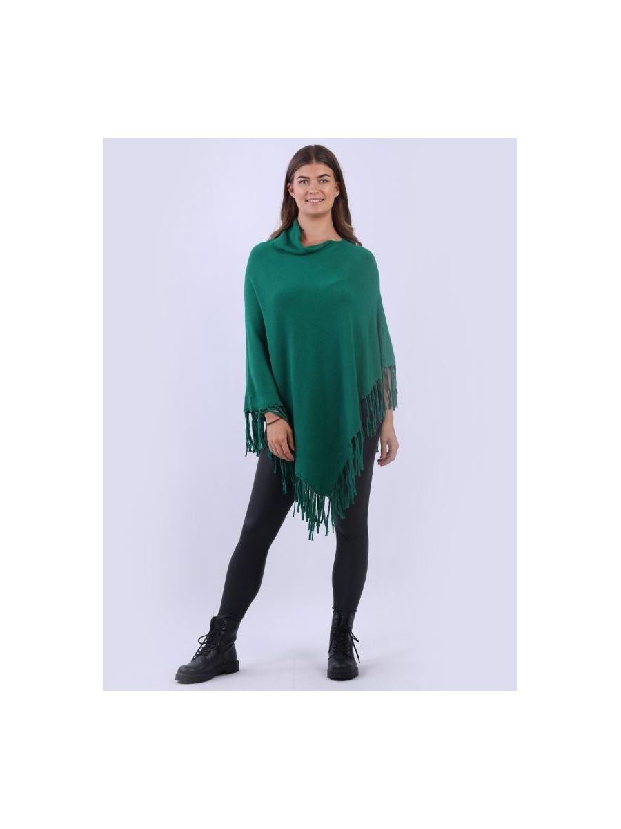 Cowl Neck Knitted Fringe Poncho