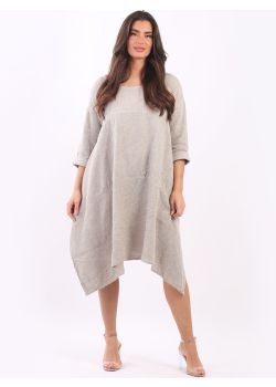 Italian Acid Washed Tunic Hem Linen Lagenlook Slouch Dress