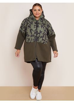 Plus Size Alphabet Print Color Block  Hooded Puffy Jacket