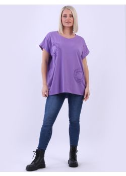 Italian Applique Patches Baggy Crop Cotton Boxy Top