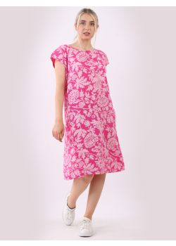Italian Cap Sleeves Floral Lagenlook Linen Shift Midi Dress