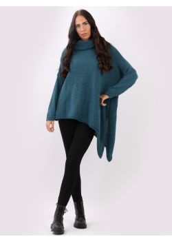 Italian Cowl Neck Asymmetrical Oversized Batwing Woolen Jumper