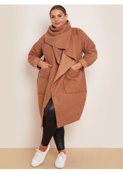 Plus Size Cowl Neck Woolen Oversized Lagenlook Coat ()