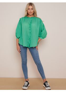 Italian Crochet Ruffle Trim Plain Cotton Boxy Shirt Blouse