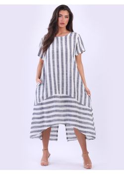 Italian Dipped Hem Linen Lagenlook Stripy Dress