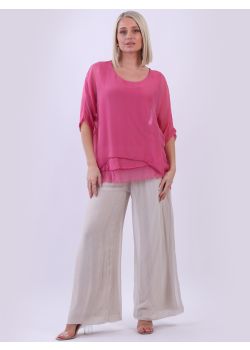 Italian Double Layered Raw Edges Solid Silk Tunic Top