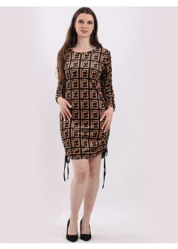 Italian Fendi Logo Ruched Drawstring Velour Bodycon Dress