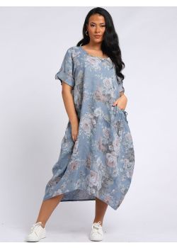 Plus Size Floral Linen Lagenlook Dress