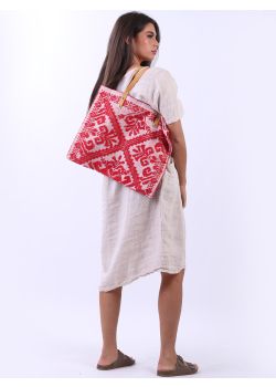 Italian Floral Pattern Canvas Tote Bag-Red