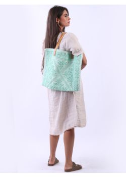 Italian Floral Pattern Canvas Tote Bag-Tiffany