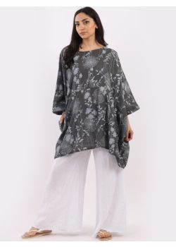 Italian Floral Print Batwing Plus Size Cotton Tunic Top
