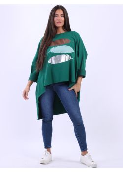 Plus Size Foil Feather Batwing Lagenlook Oversized Cotton T-Shirt