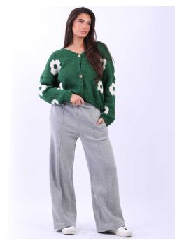 Italian Front Button Flower Print Crop Knitted Cardigan