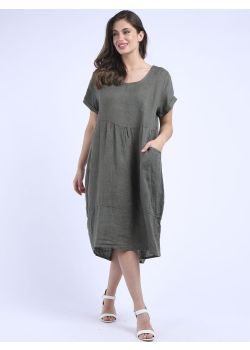 Plus Size Front Pockets Quirky Style Linen Lagenlook Dress
