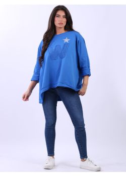 Italian Glitter Star Loose Drop Shoulder Baggy Cotton Sweat Shirt