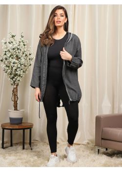 Italian Glittery Open Front Hooded Linen Lagenlook Cardigan