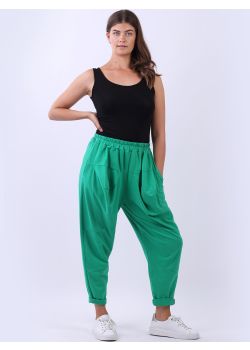 Italian Ladies Loose Comfy Plain Cotton Trouser