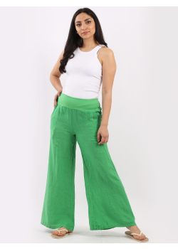 Italian Ladies Plain Linen Wide Leg Palazzo Trouser