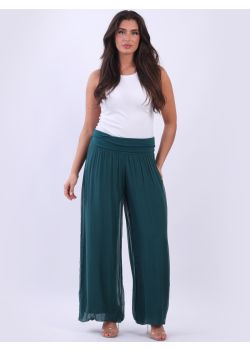 Italian Ladies Plain Wide Leg Silk Palazzo Trouser