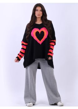 Plus Size Multi Heart Lagenlook  Wool Knitted Jumper