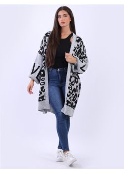 Plus Size Open Front Leopard Loose Fit  Fuzzy Knitted Cardigan