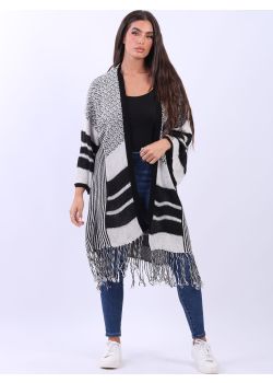 Italian Open Front Patchwork Stripes Wool Knit Cardigan