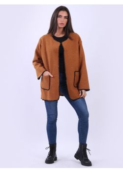 Plus Size Oversized Contrast Edges Teddy Woolen Blazer Jacket