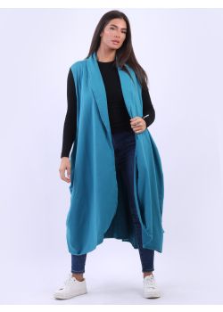 Plus Size Oversized Cotton Sleeveless Ruched Long Jacket