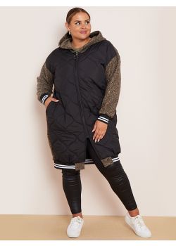 Plus Size Oversized Parachute Puffer Zip Up Ribbed Hoodie Jacket