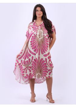 Plus Size Palm Tropical Print Lagenlook Oversized Summer Dress