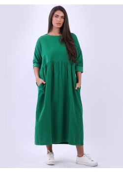 Plus Size Plain Cotton Corduroy  Lagenlook Swing Dress