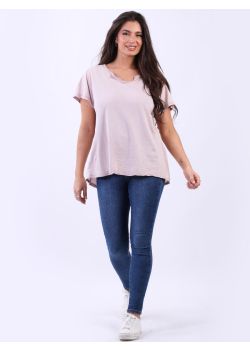 Italian Plain Cotton Lagenlook Vintage Washed T-Shirt