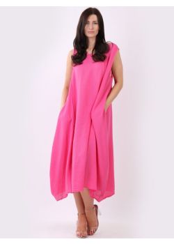 Plus Size Plain Cotton Raw Edges Lagenlook Sleeveless Slouchy Dress