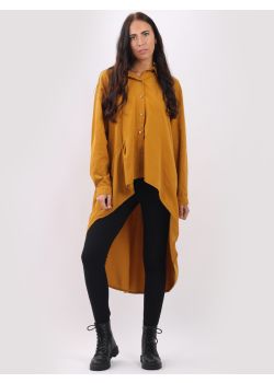 Italian Plain High Low Cotton Lagenlook Corduroy Shirt Dress