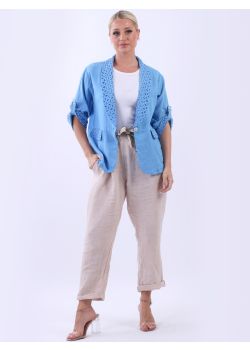 Italian Plain Linen Broderie Lagenlook Crop Jacket