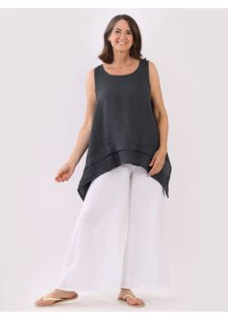 Italian Plain Linen Sleeveless Summer Tunic Tank Top