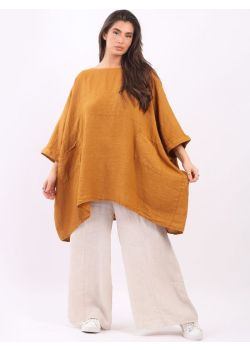 Plus Size Plain  Lagenlook Linen Top