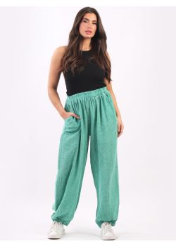 Italian Plain Stone Wash Relaxed Fit Cotton Slouchy Trouser
