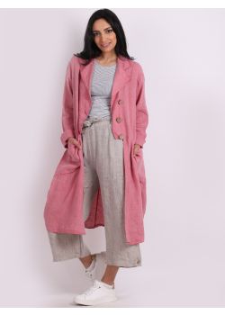 Plus Size Plain Vintage Wash Front Buttons Linen  Lagenlook Jacket