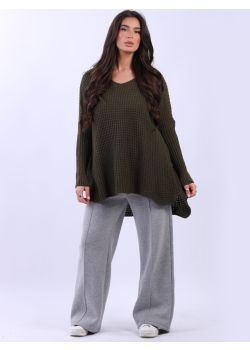 Plus Size Plain Wool Knitted Lagenlook  Jumper