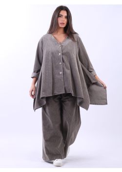 Plus Size Button Down Lagenlook Cotton Corduroy Tunic Top