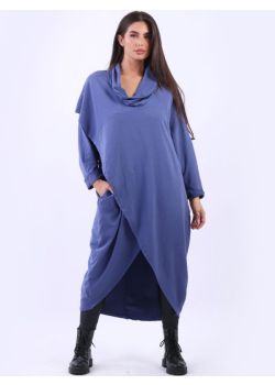 Plus Size Cowl Neck Lagenlook Cross Cotton Dress