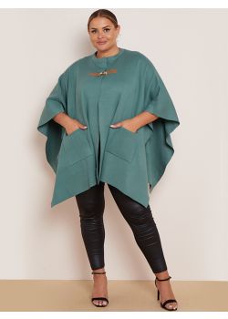 Plus Size Open Front Chic Front Buckle Lagenlook Knitted Cape