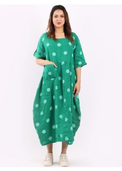 Plus Size Polka Dot Print Oversized Linen Lagenlook Slouchy Dress