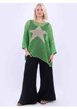 Italian Sassy Star Knit Crochet Mesh Batwing Cotton Top